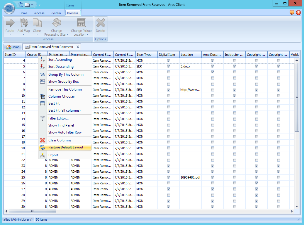 Right-click menu showing Reset to Default View option